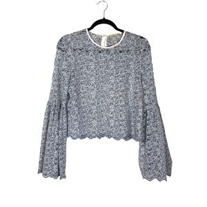 Gianni Bini Womens Floral Lace Bell Sleeve Scalloped Hem‎ Blouse Size S Dainty